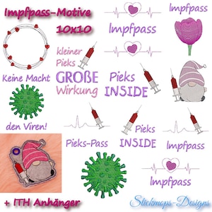 Embroidery file set motifs for the vaccination certificate (10x10 frame)