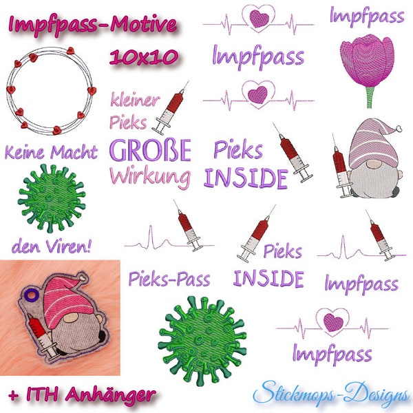 Stickdatei Set Motive für den Impfpass (10x10 Rahmen)