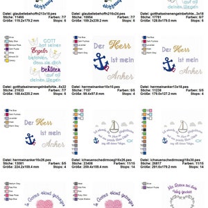 Peut inclure: Un ensemble de 10 motifs de broderie sur des th&egrave;mes religieux et nautiques. Les motifs comprennent une croix avec une colombe, une ancre avec un c&oelig;ur et une main tenant un c&oelig;ur. Les motifs sont disponibles en plusieurs tailles et couleurs.