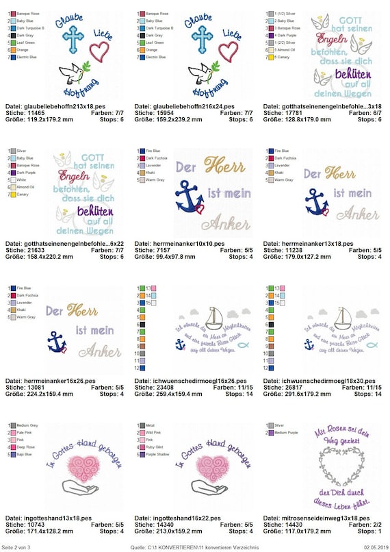 Stickdatei Set Christliche Sprüche Bibelverse Glaube Liebe Hoffnung Taufe Hochzeit Konfirmation Geburt Firmung Kommunion Gotteslob