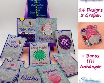 ITH Stickdatei Set Impfpasshüllen – 24 Designs für 13x18 Rahmen