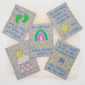 Ensemble de fichiers de broderie Enfants des étoiles – Proverbes de deuil et couvertures de cartes ITH 13x18, souvenir, arc-en-ciel, texte commémoratif, incl. motifs individuels