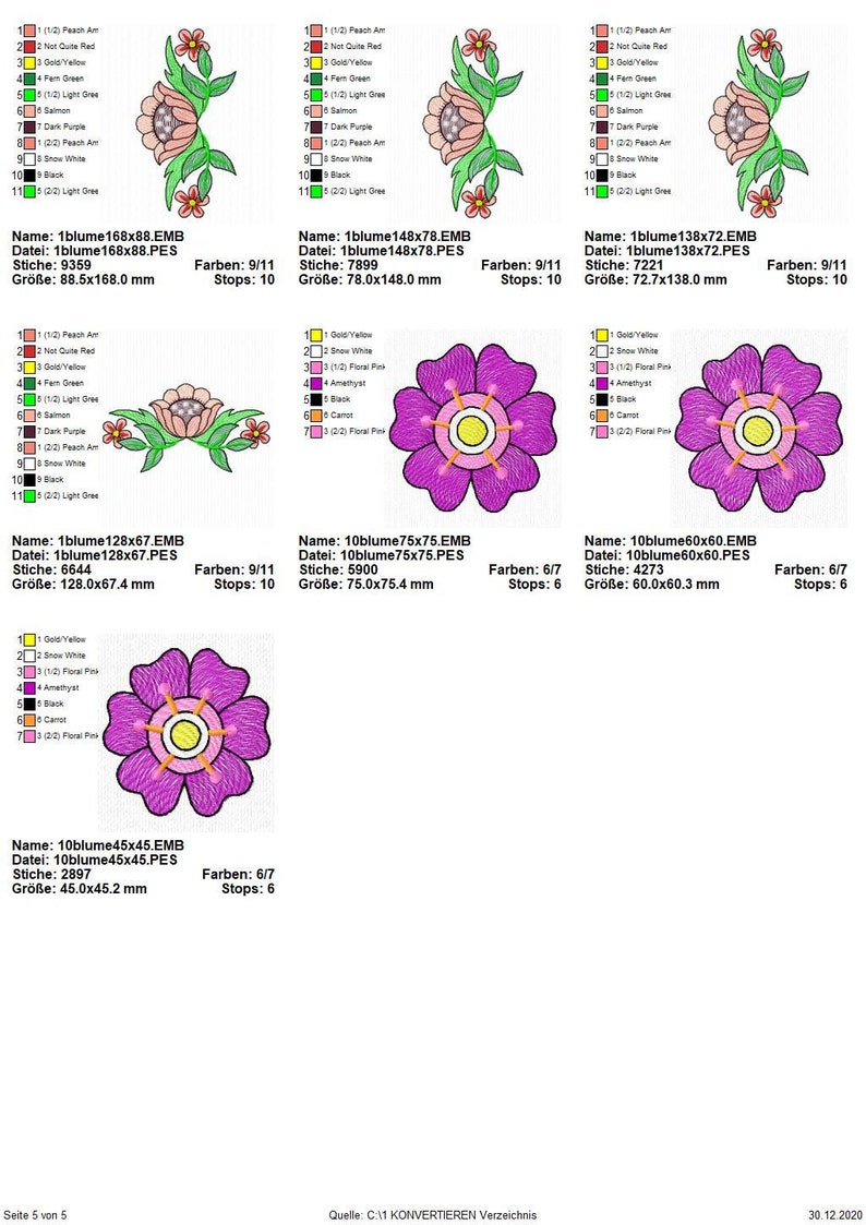 Gr\u00f6\u00dfen Stickdatei Set Folksy Flowers Blumen mit Vogel Florale verspielte Motive