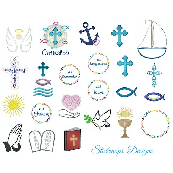 Christliche Symbole Stickdatei Set Taufe Kommunion Etsy