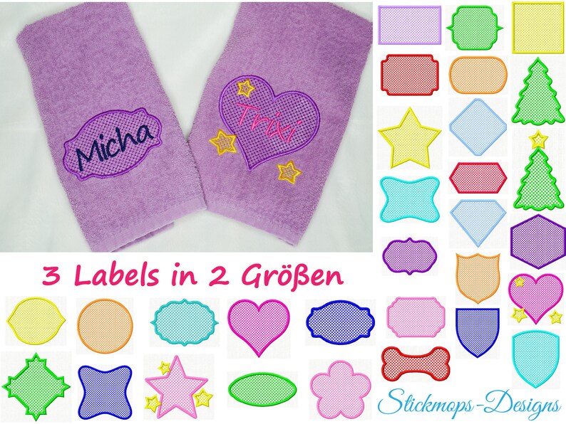 Embroidery File Set Colorful Labels Towel Motifs as Background Etsy