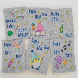 Conjunto de arquivo de bordado Gnome Festa de Ano Novo com cartões de felicitações ITH
