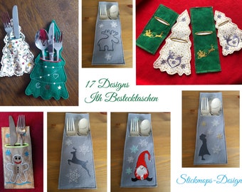 Embroidery File Set Christmas ITH cutlery bags for 13x18 and 16x26 frames