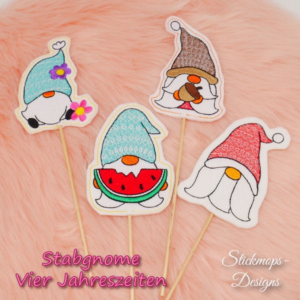 Embroidery File Set ITH Rod Designs Stick Deco with Gnomes Four Seasons Summer Spring Autumn and Winter