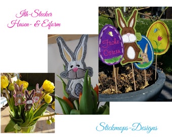 Embroidery File Set ITH plug in rabbit and egg shape ideal for Easter decoration or in spring