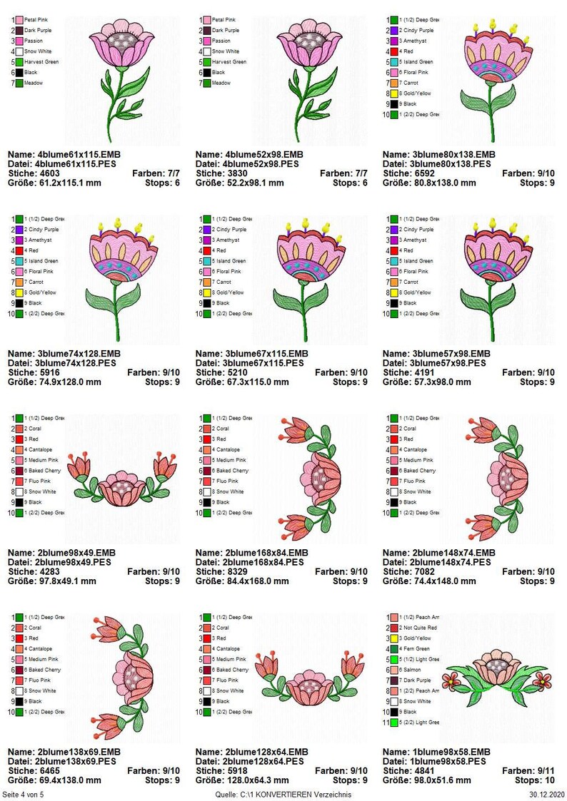 Gr\u00f6\u00dfen Stickdatei Set Folksy Flowers Blumen mit Vogel Florale verspielte Motive