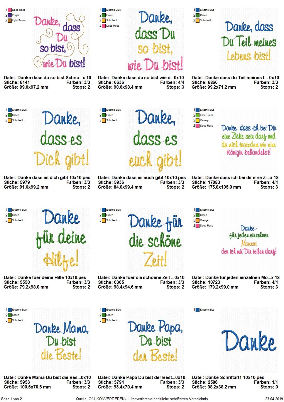 Stickdatei Set Danke Sprüche für Dein nächstes Geschenk zum Etsy