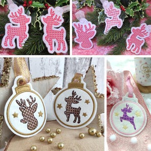 ITH Stickdatei Set Reh – 3 Motive je 2 Varianten | ITH Weihnachts-Anhänger für 10x10 Rahmen