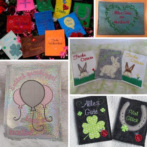 Conjunto de arquivo de bordado ITH cartões de felicitações incluindo instruções para sacola de presente e cartões de luto