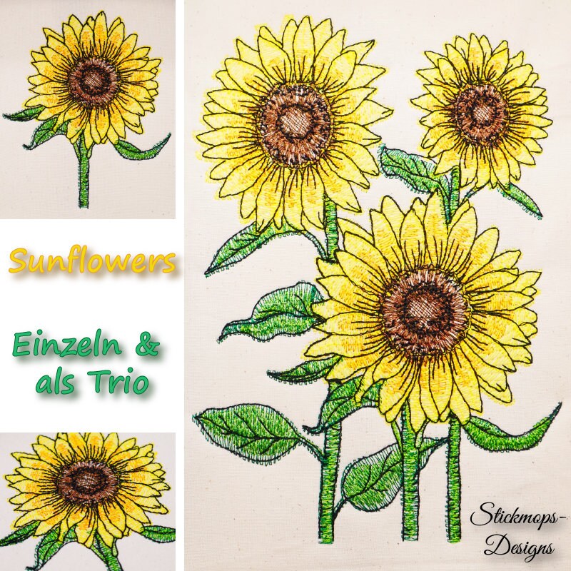 Sunflower embroidery set – Sunflowers in 3 hoop sizes | Machine embroidery | for 10x10, 13x18 & 20x20 hoops