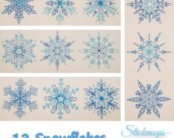 Snowflake embroidery file set – 12 two-tone designs for 10x10 frames | Winter decoration 10x10