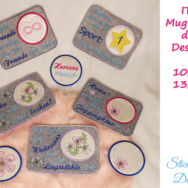 Embroidery File Set ITH Mug Rugs in Two Sizes Cup Rugs Coaster Coasters