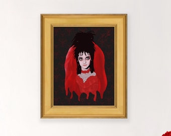 Lydia Deetz Print, Beetlejuice Print - Lydia Deetz Drawing - Beetlejuice Drawing - Halloween Art (8.5x11" or 4x.6")