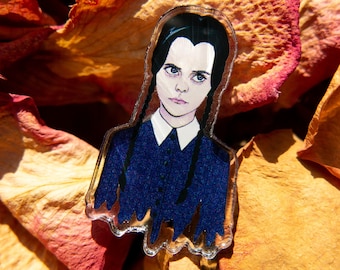 Wednesday Addams Pin, Addams Family Pin - Acrylic Pin - Halloween Pin - Original Art - Goth Pin (0.75" x 1.25")