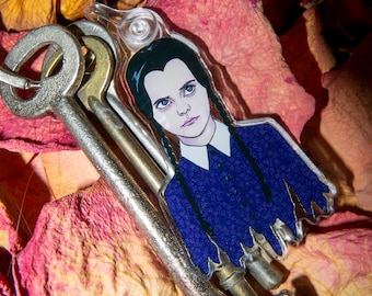 Wednesday Addams Keychain, The Addams Family Keychain, Halloween Christmas Ornaments - Acrylic + Keyring (1.18" x 2")