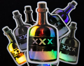 Poison Bottle Holographic Sticker, Art Sticker - Halloween Sticker - Spooky Sticker - Dark Sticker - Original Art (3" x 1.52")