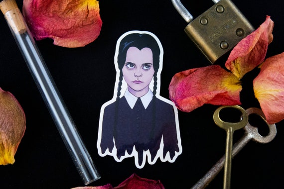 Wednesday Addams Sticker, Addams Family Sticker - Vinyl Sticker - Halloween Sticker - Spooky Sticker (3" x 1.8")