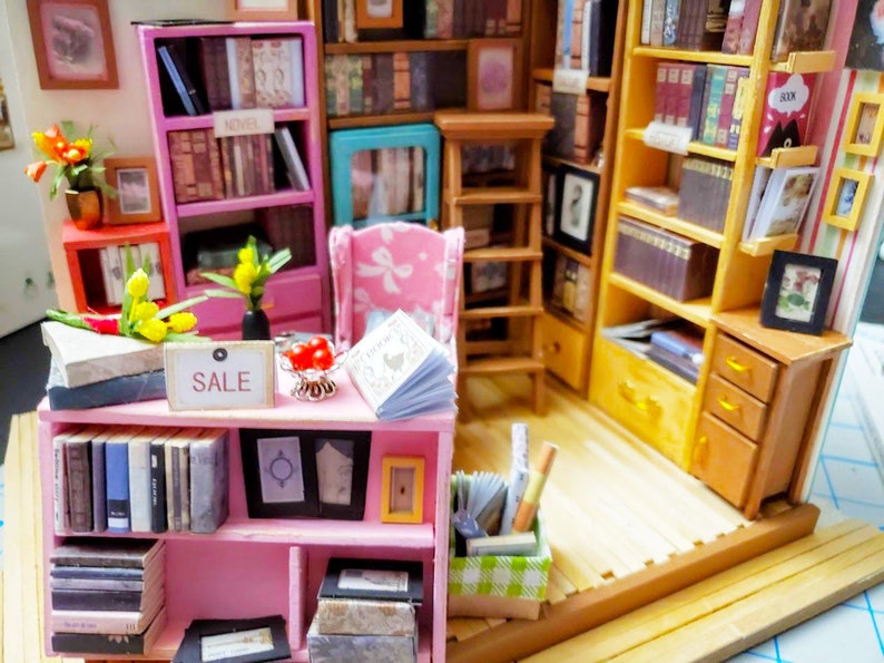 Miniature Bookstore Study Library DIY Dollhouse Kit Gift Etsy