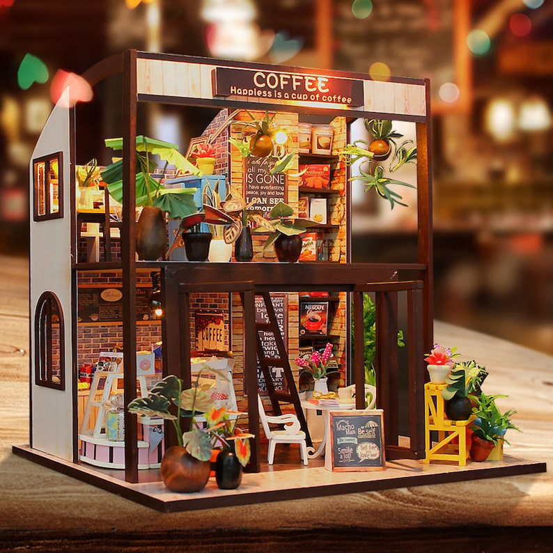 Miniature Coffee Shop DIY Dollhouse Kit Etsy