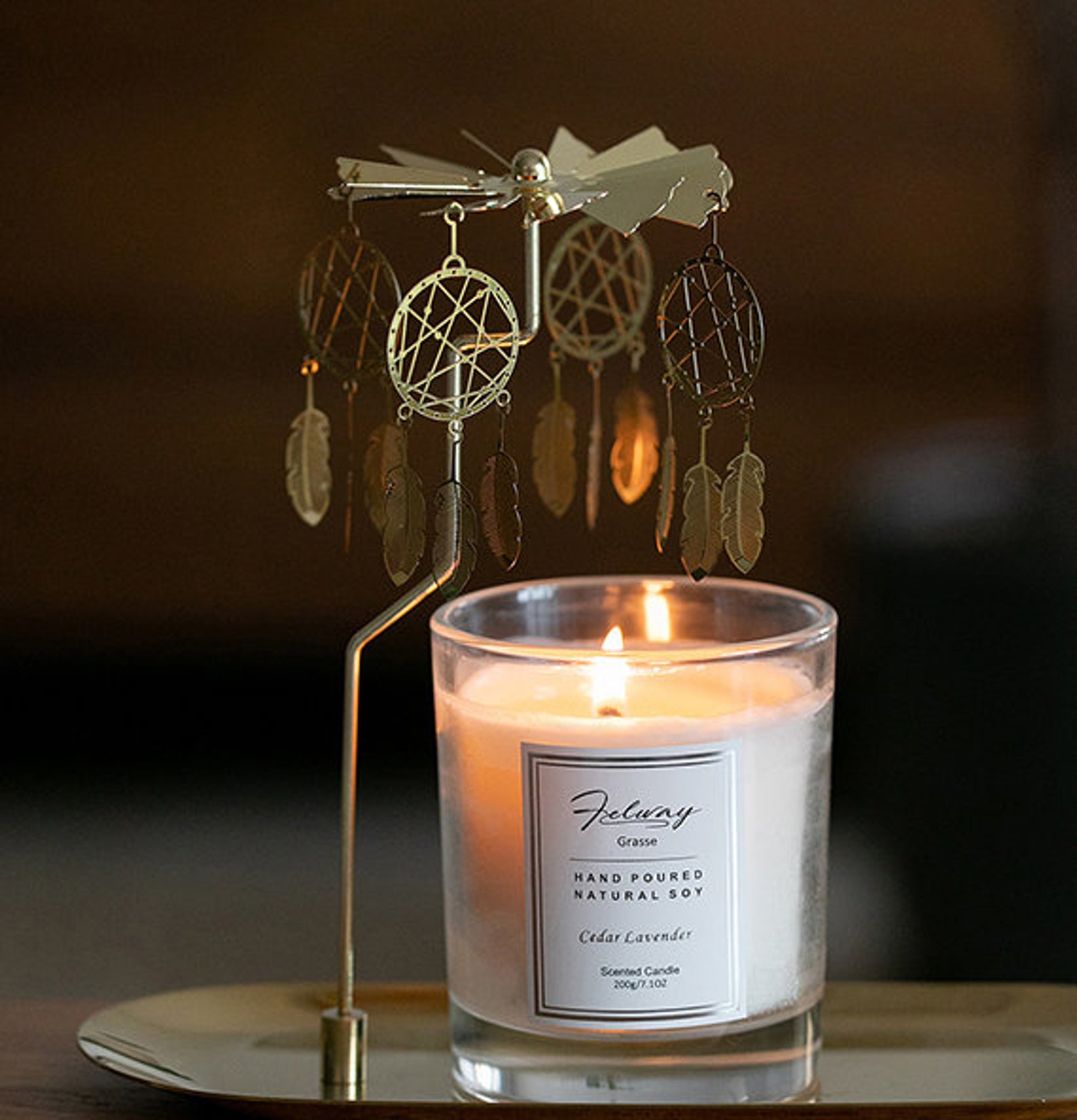 Rotating Candle Carousel Crystal Dreamcatcher Leaves Romantic Etsy