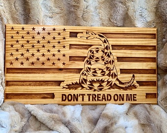 Wooden Gadsden Don't Tread On Me American Flag Plaque
