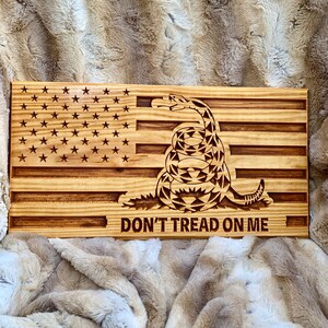Wooden Gadsden Don&#39;t Tread On Me American Flag Plaque