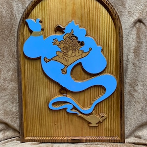 Wooden Carved Aladdin Plaque With Painted Accents