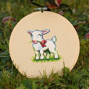 Baby Goat Cross Stitch Pattern, Instant PDF Download, Cute Animal, Lamb