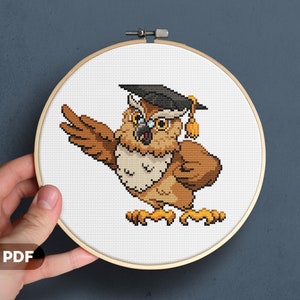 Wise Owl Cross Stitch Pattern, Instant PDF Download, Cute Animal, Bird, Graduation, Smart