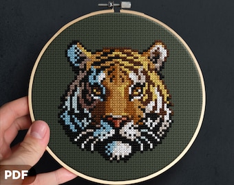 Tiger Cross Stitch Pattern, PDF Download
