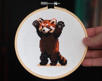 Red Panda Cross Stitch Pattern, Instant PDF Download, Scary