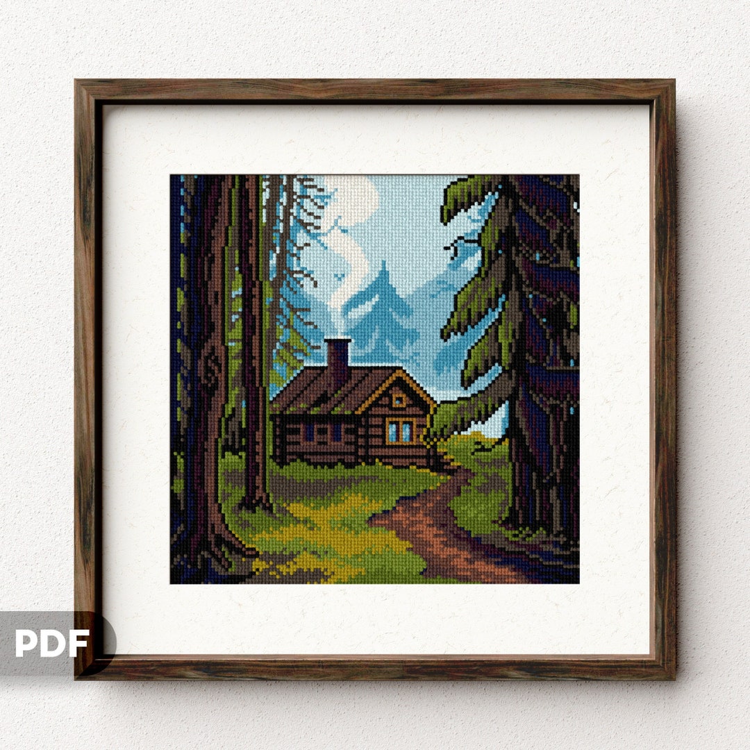 Log Cabin Modern Cross Stitch Pattern, Instant PDF Download, Woods ...