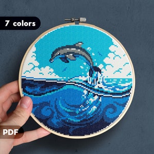 Patrón de punto de cruz de delfines, Descargar PDF, Animal lindo, Océano, Mar