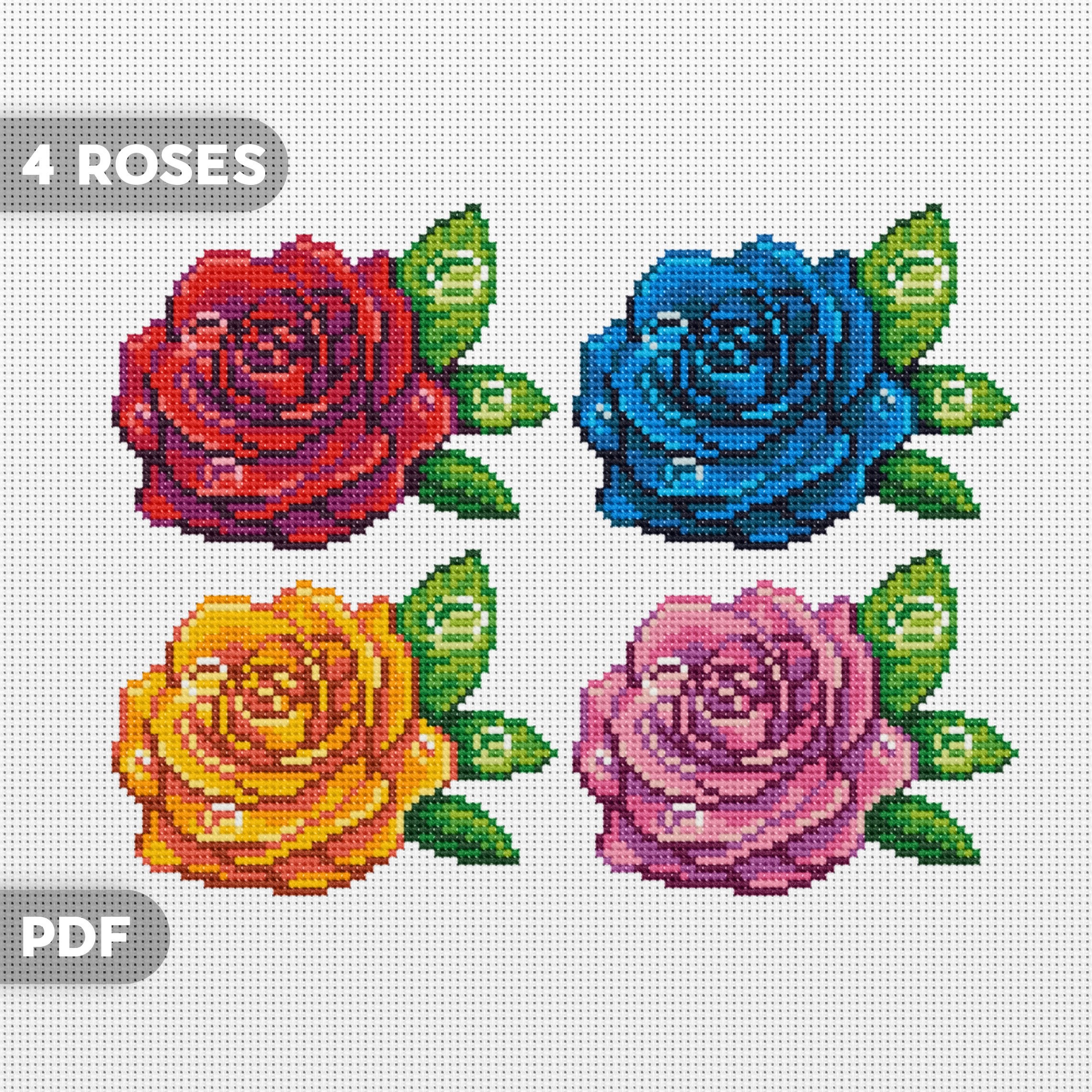 Roses Bundle Modern Cross Stitch Pattern, PDF Bundle, Rose, Flower