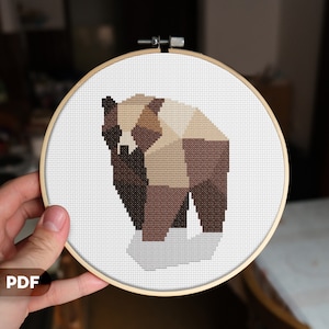 Low Poly Bear Cross Stitch Pattern, Instant PDF Download, Brown Bear, Grizzly Bear
