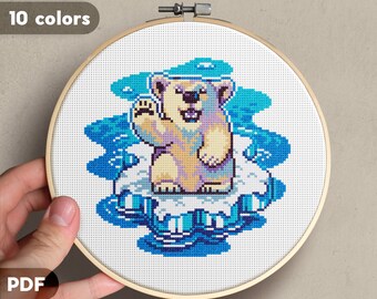 Polar Bear Cross Stitch Pattern, Instant PDF Download, Cute Animal, Bear Cub