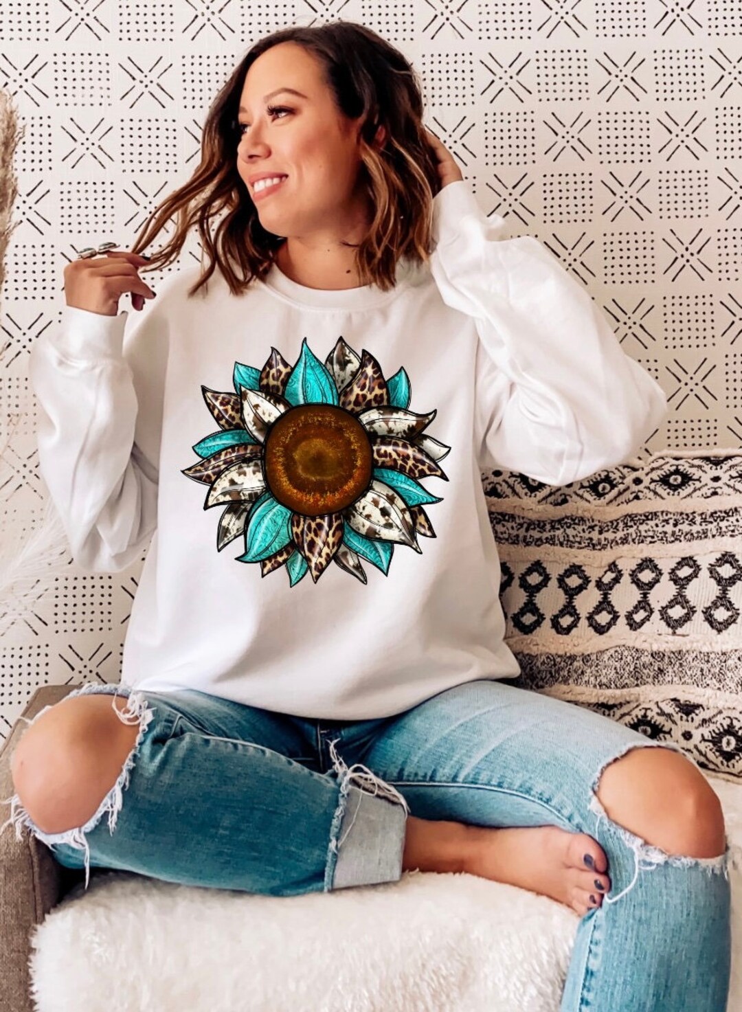 Western Graphic Sweatshirt Western Sunflower Sunflower - Etsy