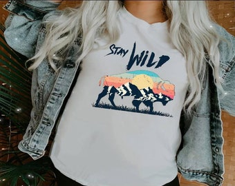 Stay Wild Tribal Sweatshirt, Tribal Shirt, Buffalo Shirt, Positive Vibes, Slogan Tee, Women's Graphic Tee, Stay Wild Shirt