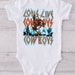 Long Live Cowboys Infant Onesie, AC/DC writing graphic 