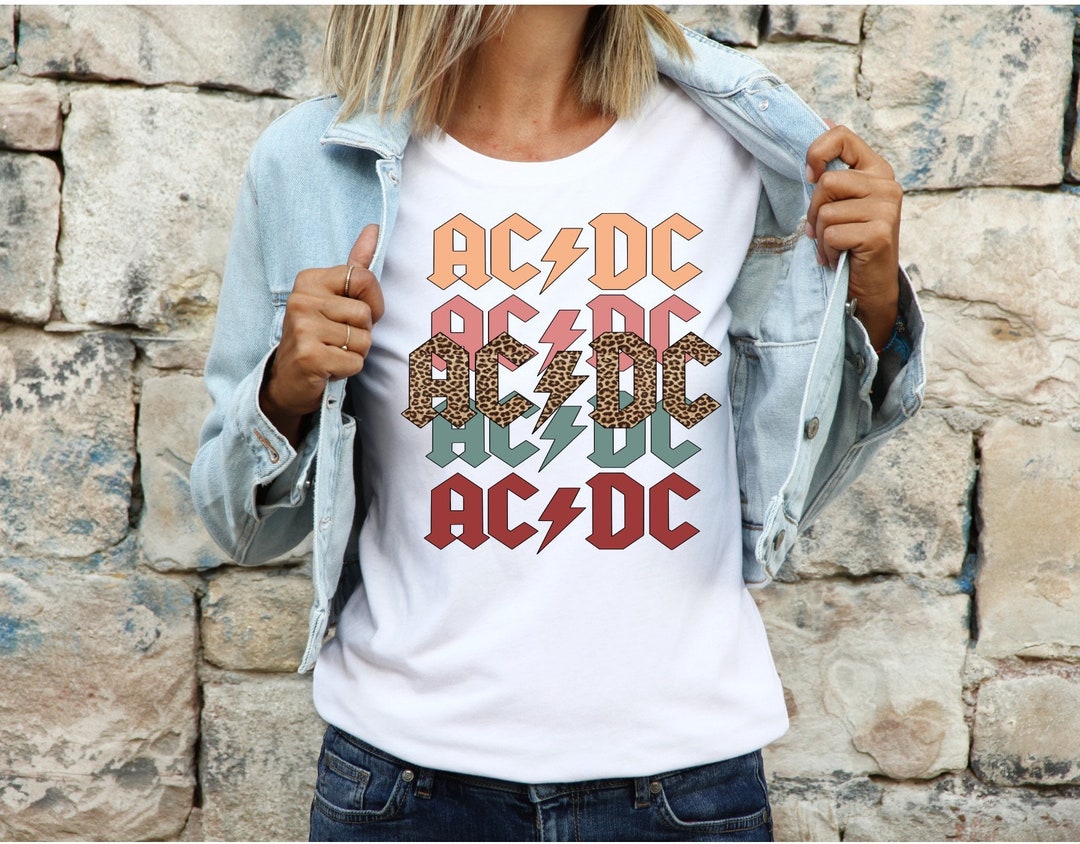 Retro AC/DC Leopard Stacked Graphic Tee Shirt - Etsy