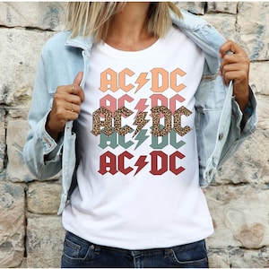 Retro AC/DC, ACDC Leopard Stacked Tee Shirt, stacked acdc