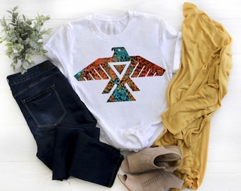 Western Graphic T-shirt, Thunderbird, turquoise Thunderbird, Boho