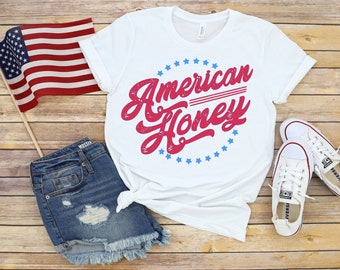 American Honey Graphic T-shirt, retro 4th of july tee, Independence day tee, patriotic tee, july 4th top, america shirt