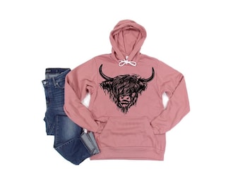 Highland Cow grafische hoodie, boerderijshirt dames