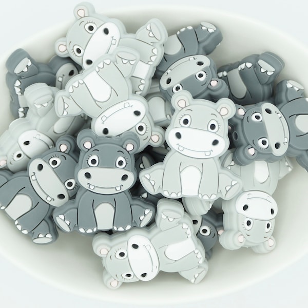 Hippo *2 & 5 Bead Packs* | Silicone Focal Bead | Animal Bead | DIY craft projects | non-toxic and washable beads