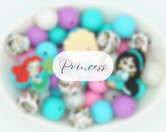 Princess Silicone Bead Mix | 25 Pack Craft Beads | 15mm/Focal Beads